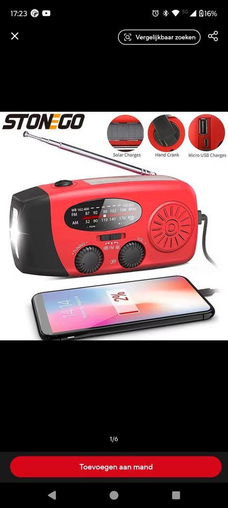 Draagbare Radio met Zonne-energie en Handcrank, Audio, Tv en Foto, Radio's, Nieuw, Radio, Ophalen of Verzenden