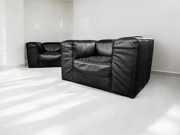 Luxe Oversized Leather Lounge Chairs (Set), Huis en Inrichting, Fauteuils, Gebruikt, Leer, 100 tot 125 cm, 100 tot 125 cm, Ophalen