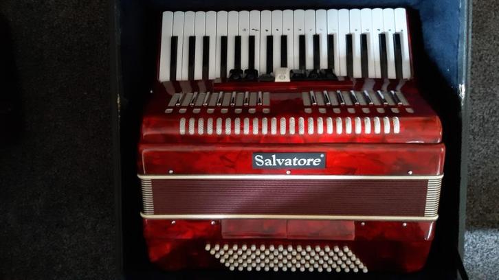 Accordeon 96 bas, Muziek en Instrumenten, Accordeons, Gebruikt, Toetsaccordeon, 96-bas, Overige merken, Met koffer, Met riemen