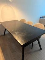 Zwarte houten tafel STALEN poten, Ophalen, Gebruikt, 200 cm of meer, 50 tot 100 cm