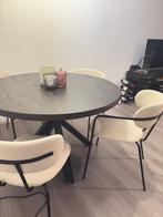 Ronde zwarte houtlook tafel 1.20 m met 4 teddystoelen, Huis en Inrichting, Tafels | Eettafels, Ophalen, Zo goed als nieuw, Rond