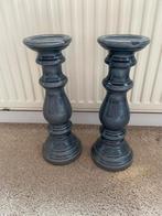 Set van 2 grijs / blauwe kandelaars, Ophalen, Overige materialen, Gebruikt, 25 tot 50 cm