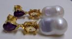 Oorhangers met Parel, Amethist, Citrien- goud/zilver, Hangers, Verzenden, Paars, Nieuw
