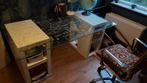 Bureau glasplaat met 2 kastjes, Huis en Inrichting, Bureaus, Ophalen