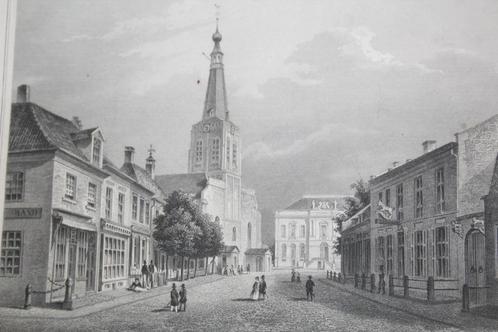 19e eeuwse ets (?) Markt, Groote Kerk en Stadhuis Tilburg, Antiek en Kunst, Kunst | Etsen en Gravures, Ophalen of Verzenden