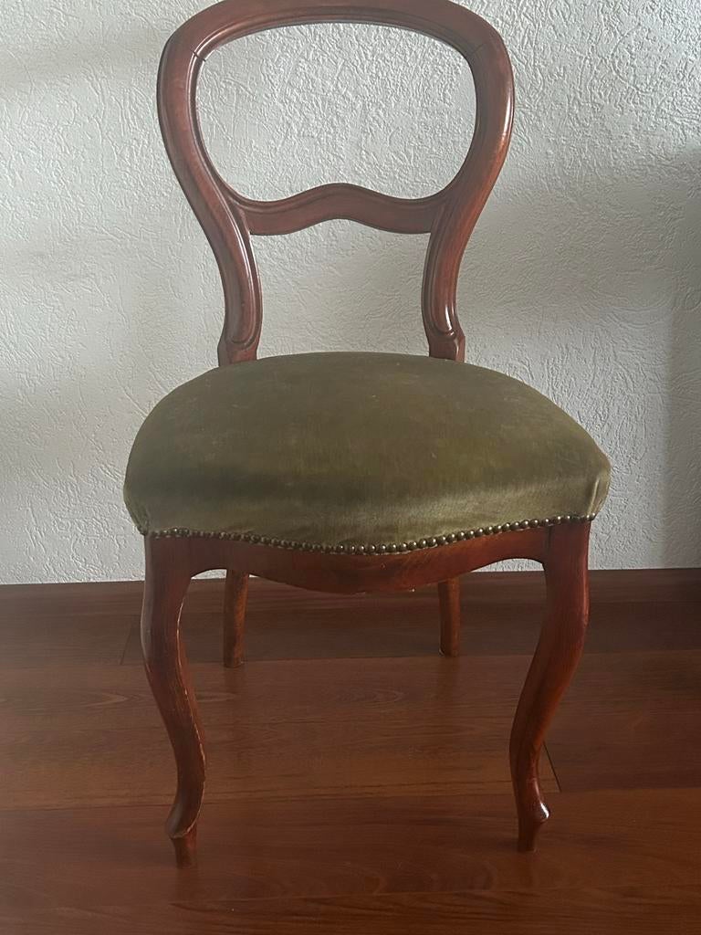 Antieke Queen Anne Stoel met Groene Bekleding, Ophalen