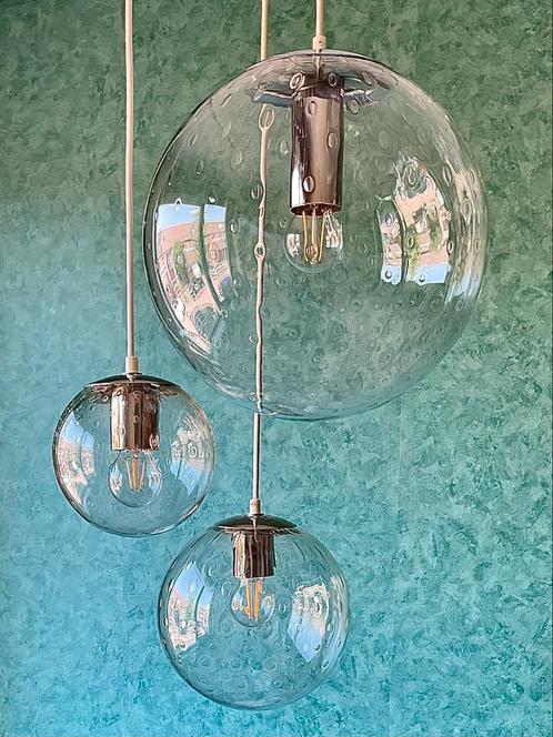 Vintage 70’s RAAK Teardrop Compositie Hanglamp: Ø 35,25,18CM, Huis en Inrichting, Lampen | Plafondlampen, Gebruikt, Glas, Metaal