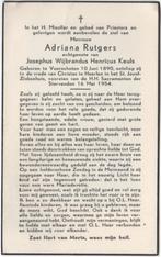 Adriana Rutgers 1890 Voorschoten + 1954 Heerlen, 63 jaar, Verzamelen, Bidprentjes en Rouwkaarten, Verzenden