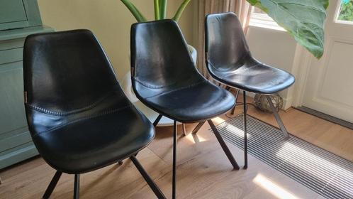 ** Dutchbone Franky Stoelen - Zwart - 3x **, Huis en Inrichting, Stoelen, Zo goed als nieuw, Drie, Leer, Zwart, Ophalen