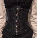 korset zwart polyester damast met baleinen + lintveter L-XL, Kleding | Dames, Tops, Zwart, Maat 42/44 (L), Nieuw, Ophalen of Verzenden