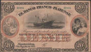 Uruguay 20 pesos/2 doblones 1871 F+/VF p.S173b (# 659) beschikbaar voor biedingen