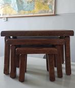 vintage eiken mimiset nest tafels bijzettafels brutalisme, Ophalen of Verzenden
