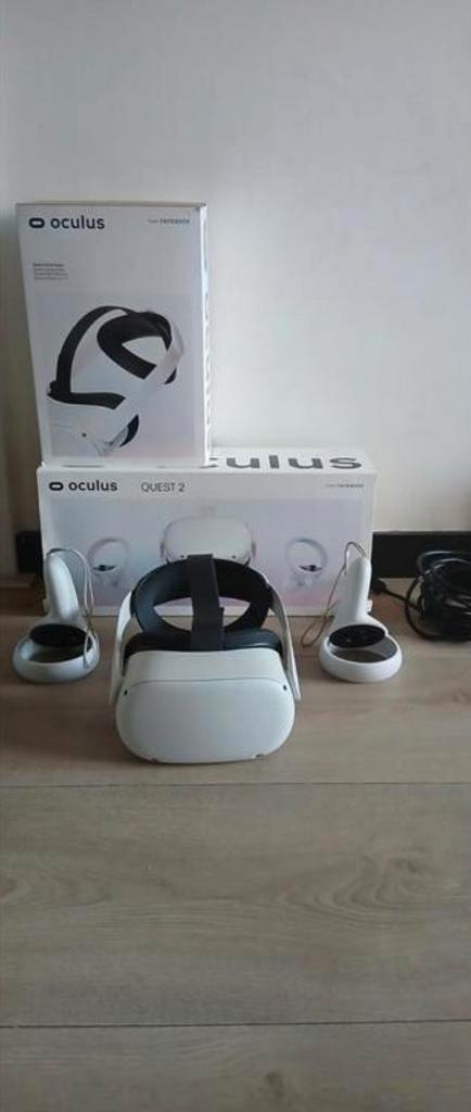 Oculus Quest 2 met Elite Strap en Link Cable, Spelcomputers en Games, Virtual Reality, Zo goed als nieuw, Pc, VR-bril, Ophalen of Verzenden