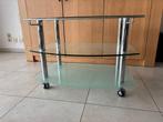 Glazen TV Meubel / Roltafel 33 cm H x 37 cm B x 80 cm L, Ophalen, Minder dan 50 cm, Modern Vintage, Minder dan 100 cm