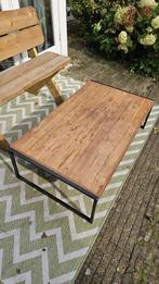 De Troubadour houten salontafel met stalen poten, Ophalen, 100 tot 150 cm, 50 tot 100 cm, Zo goed als nieuw