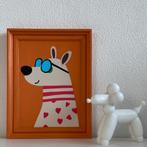 Grappig schilderijtje "Hond met zonnebril" - handbeschilderd, Minder dan 50 cm, Oorspronkelijke maker, Nieuw, Ophalen of Verzenden