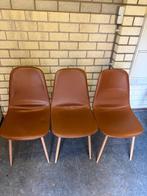 3 cognac kuipstoelen, Huis en Inrichting, Stoelen, Gebruikt, Ophalen, Hout, Drie