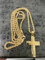 Prachtige 14kt gouden rope ketting met kruis, Ophalen of Verzenden, Nieuw, Goud, Goud