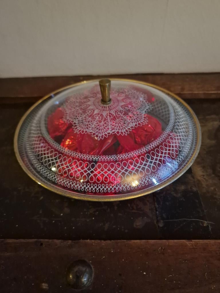 Vintage bonboniere bewerkt glas, Antiek en Kunst, Ophalen of Verzenden