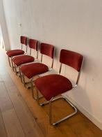 Set van 4 vintage buisframe eetkamerstoelen, Ophalen, Gebruikt, Rood, Vier