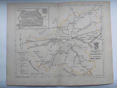 14 / Franekeradeel met plattegrond Franeker Zeldzame litho, Antiek en Kunst, Kunst | Litho's en Zeefdrukken, Ophalen of Verzenden