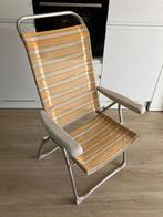 Fijne 5-standen geel-witte tuinstoel voor € 15, Ophalen, Gebruikt, Kunststof, Verstelbaar