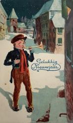 jongen blaast op trompet met bolle wangen nieuwjaar  1930, Verzamelen, Ansichtkaarten | Themakaarten, Ophalen of Verzenden, 1920 tot 1940