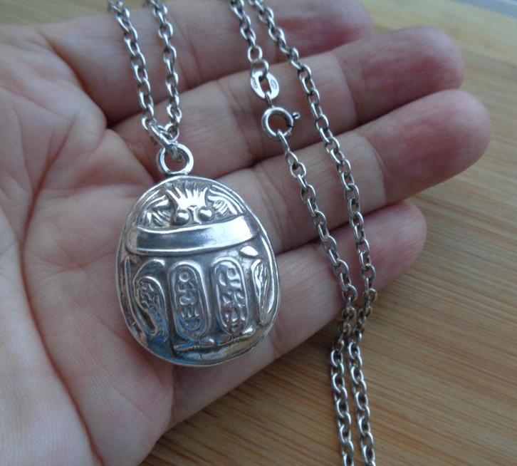zilveren ketting met Egyptische hanger [300], Sieraden, Tassen en Uiterlijk, Kettingen, Zo goed als nieuw, Zilver, Zilver, Met hanger