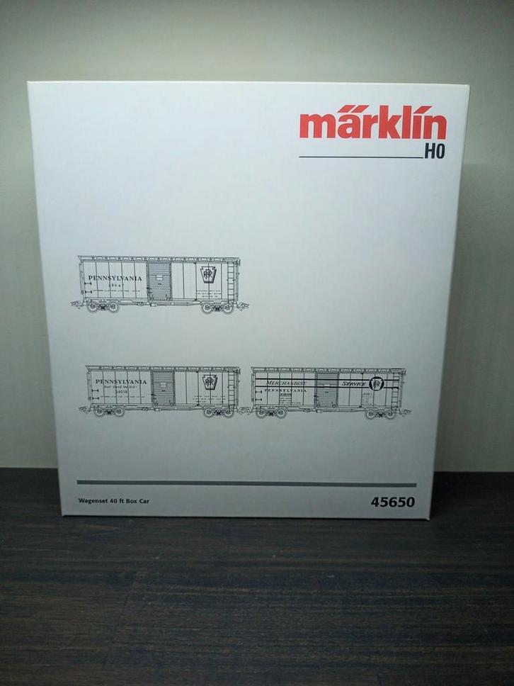 Marklin 45650 - Wagenset 40ft Box car (PRR) Mint in box !, Hobby en Vrije tijd, Modeltreinen | H0, Nieuw, Wagon, Wisselstroom