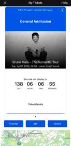 Bruno Mars, Staanplaatsen - General Admission - 7 Juli, Tickets en Kaartjes, Concerten | Pop, Eén persoon, Juli