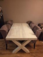 Complete Landelijke Eethoek | Robuuste X-poot Tafel + 4 Luxe, Ophalen, Gebruikt, Overige materialen, 100 tot 150 cm