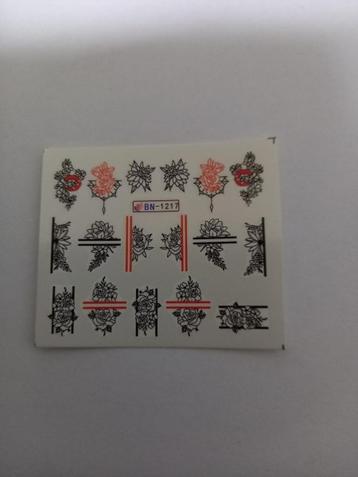 Velletje nagel water decals stickers BN-1217 bloemen zwart beschikbaar voor biedingen