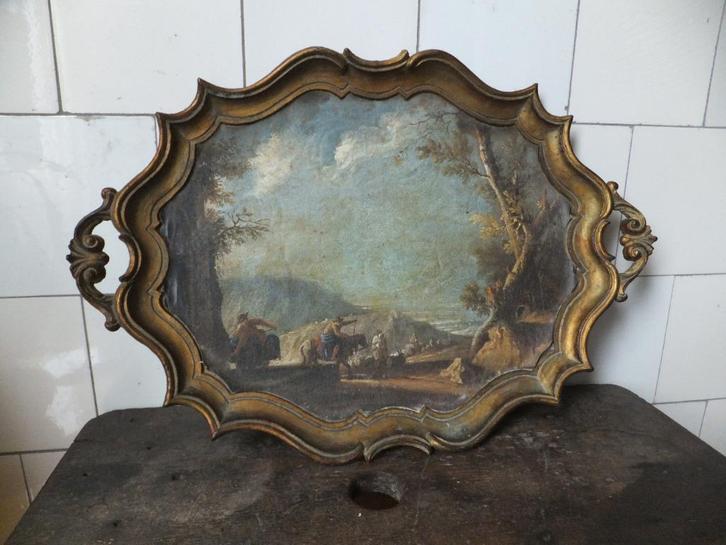 vintage dienblad wandbord italy florentijns brocante barok, Antiek en Kunst, Curiosa en Brocante, Verzenden