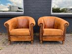 Twee schapenleren club fauteuils cognac, Ophalen of Verzenden, Gebruikt, 75 tot 100 cm, Leer