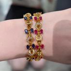 Armband met roze robijn & blauwe saffier – extra dik verguld, Ophalen of Verzenden, Zo goed als nieuw, Met edelsteen, Rood