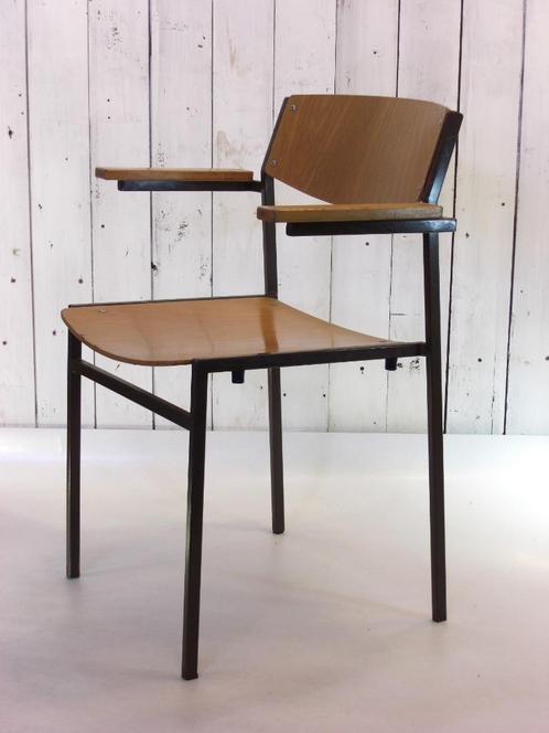 Vintage Gijs van der Sluis stoel, Huis en Inrichting, Stoelen, Gebruikt, Vijf, Zes of meer stoelen, Hout, Metaal, Overige materialen