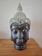 boeddha hoofd met spiegeltjes van hout, Ophalen of Verzenden