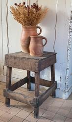Brocante oude houten kruk / tafeltje, Antiek en Kunst, Verzenden