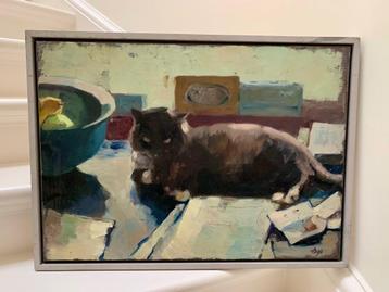 Schilderij ‘kater op de keukentafel’ beschikbaar voor biedingen
