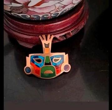 Inca Masker Broche - Licht Goud - 4cm beschikbaar voor biedingen