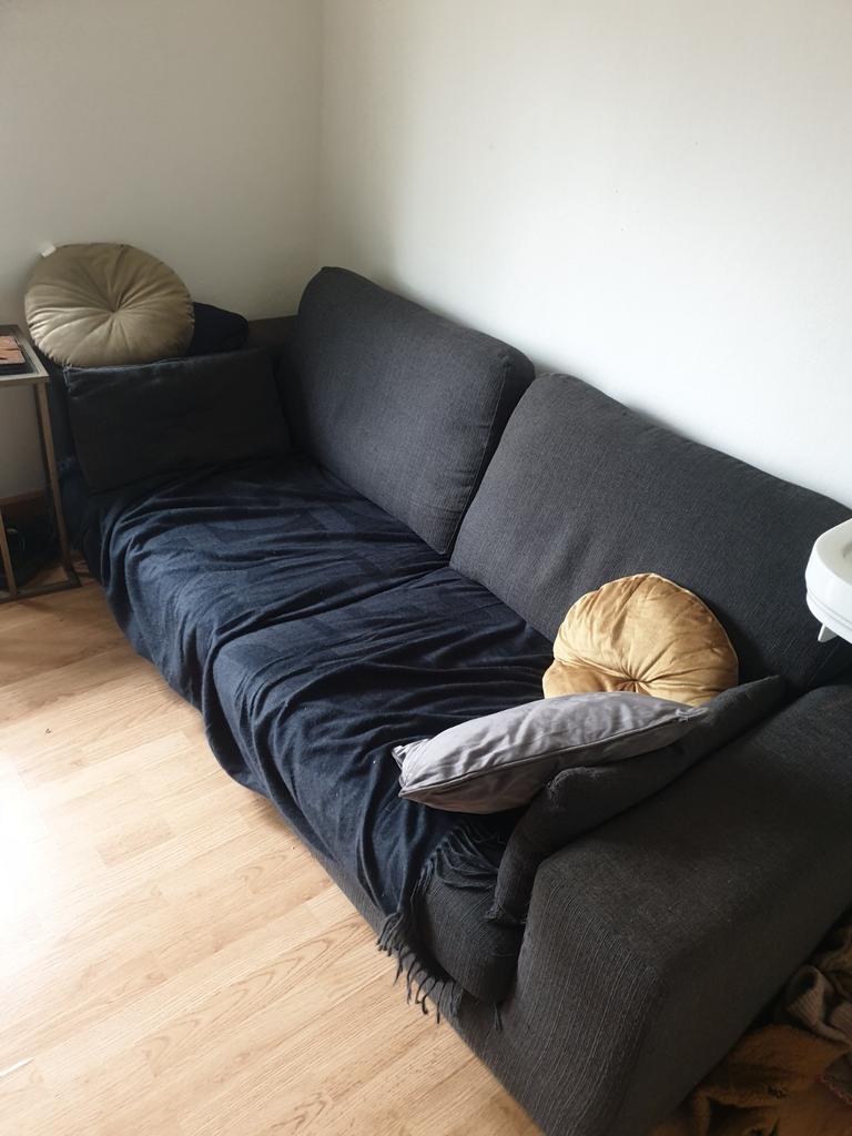 Grijze stoffen bank 3 persoons, 250 tot 300 cm, Gebruikt, 100 tot 125 cm, Hoekbank
