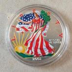 1oz munt Amerikaanse Silver Eagle 2001 dubbelzijdig gekleurd, Postzegels en Munten, Ophalen of Verzenden, Zilver