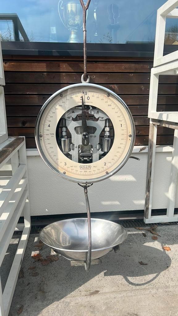 Antiek hangend weegschaal Weda, Witgoed en Apparatuur, Weegschalen, Gebruikt, Analoog, Hangweegschaal, Minder dan 10 kg, Ophalen of Verzenden