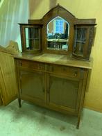 Vintage eikenhouten buffetkast met spiegel en vitrine, Antiek en Kunst, Ophalen