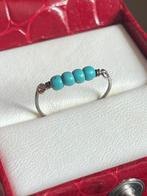 Zilveren vintageringetje met turquoise steentjes, Ophalen of Verzenden, Kleiner dan 17, Zilver, Dame