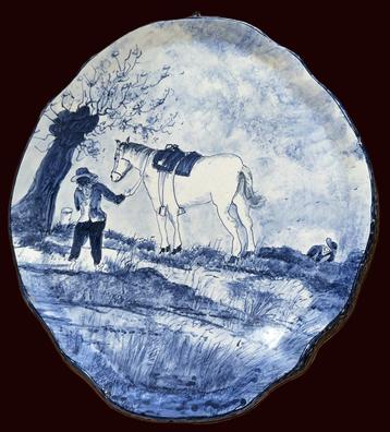Groot zeldzaam keramiek wandbord Het witte Paard Wouwermans  beschikbaar voor biedingen