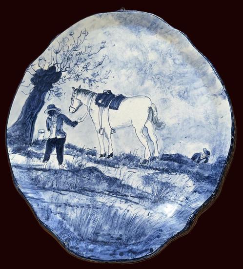 Groot zeldzaam keramiek wandbord Het witte Paard Wouwermans, Antiek en Kunst, Antiek | Wandborden en Tegels, Ophalen