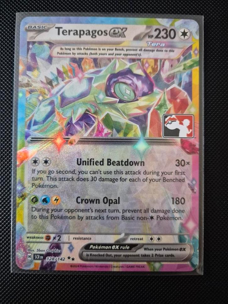 128 Terapagos Stellar Play Stamped Pokemon TCG, Hobby en Vrije tijd, Verzamelkaartspellen | Pokémon, Zo goed als nieuw, Ophalen of Verzenden