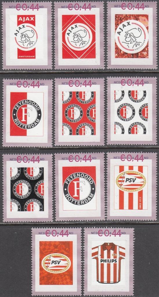 Persoonlijke zegels Ajax, Feijenoord en PSV (11x) postfris, Postzegels en Munten, Postzegels | Nederland, Postfris, Na 1940, Ophalen of Verzenden