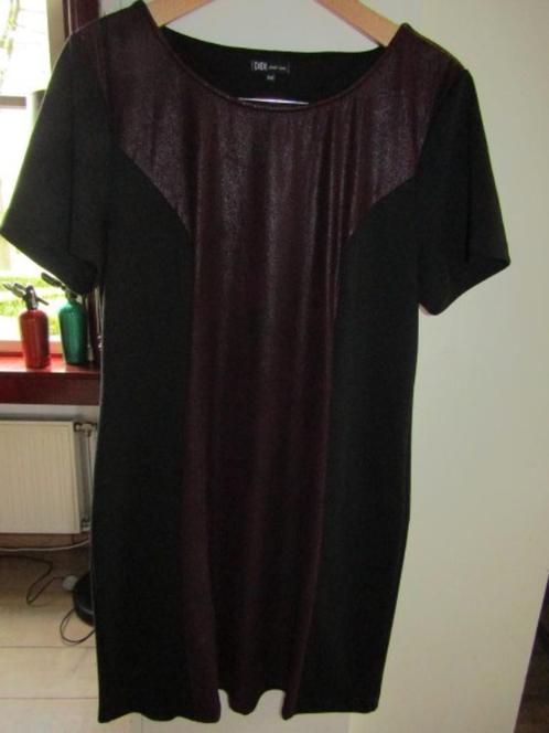 F348 DIDI mt XXL jurk zwart burgundy aubergine, Kleding | Dames, Jurken, Zo goed als nieuw, Maat 46/48 (XL) of groter, Zwart, Knielengte